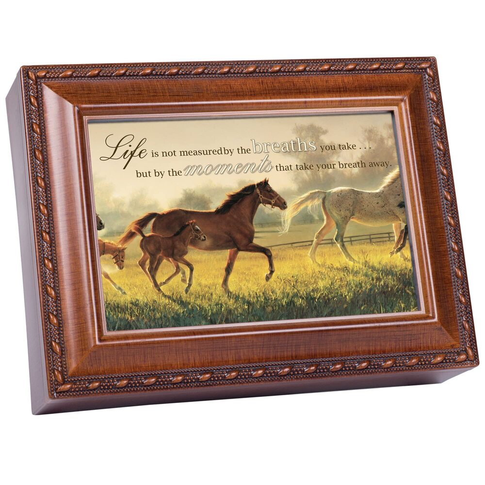 4805 Life Measured by Moments Woodgrain Rope Trim Jewelry Music Box Plays